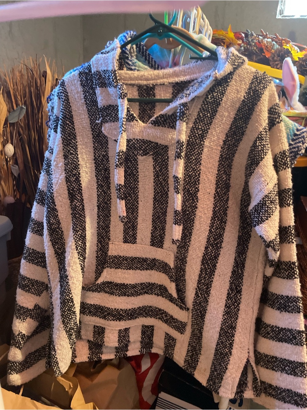 Striped Crewneck Baja Jacket - Black and Cream